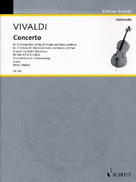 Illustration de Concerto RV 531, PV 411, F III/2 en sol m pour 2 violoncelles, orchestre à cordes et basse continue, réd. piano