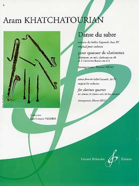 Illustration de Danse du sabre de Gayaneh, tr. Héau pour quatuor de clarinettes (clarinette mi b, clarinette si b et 2 clarinettes basse)