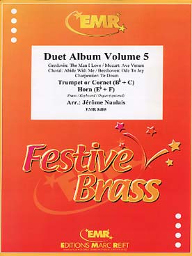 Illustration de DUET ALBUM (tr. Naulais) pour trompette ou cornet et cor en fa ou en mi b avec piano/orgue ad lib. - Vol. 5 : Gershwin, Mozart, Beethoven, Charpentier...