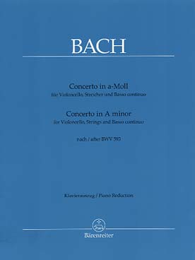 Illustration de Concerto en la m d'après BWV 593 pour violoncelle, cordes et basse continue, réd. violoncelle et piano