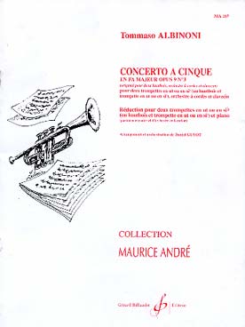 Illustration de Concerto a cinque en fa M op. 9 N° 3 pour 2 hautbois, cordes et clavecin, tr. pour 2 trompettes (ou hautbois et trompette) et piano