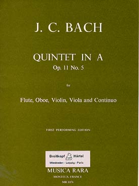 Illustration de Quintette op. 11/5 en la M pour flûte, hautbois, violon, alto et basse continue