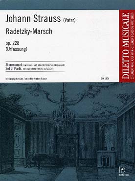 Illustration de Marche de Radetzky op. 228 pour choeur mixte et orchestre - Parties 4/3/2/2/1