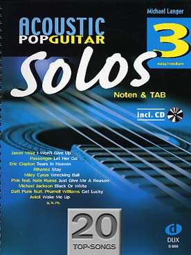 Illustration de ACOUSTIC POP GUITAR, sélection et arrangement Michael Langer (solfège et tablature) avec accès audio - Solos 3 : 20 morceaux (facile à moyen)