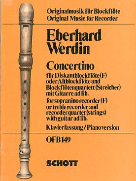 Illustration de Concertino pour flûte à bec et quatuor de flûtes à bec (ou cordes) avec guitare ad lib.