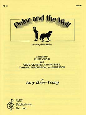 Illustration de Pierre et le loup arrangé pour ensemble de flûtes et hautbois, clarinette, contrebasse, percussion et narrateur