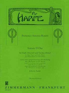 Illustration de Sonate en ré M pour harpe (ou piano) et violon (ou flûte)   