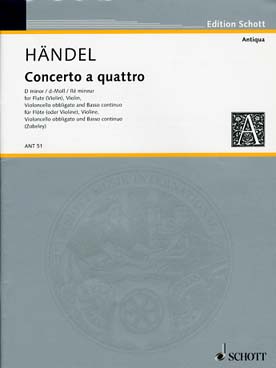 Illustration de Concerto a quattro TWV 43:d 3 en ré m pour flûte (violon), violon, violoncelle et b.c. (conducteur et parties)