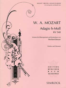 Illustration de Adagio K 540 en si m, tr. pour quintette à vent et contrebasse