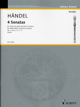 Illustration de 4 Sonates de l'opus 1 pour flûte à bec alto et basse continue - Recueil : op. 1/2, 1/4, 1/7 et 1/1