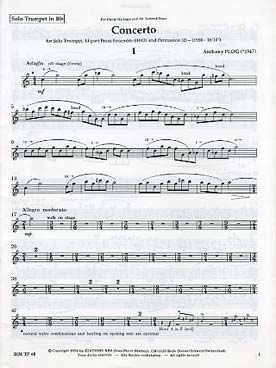 Illustration de Concerto N°1 pour trompette solo, ensemble de 14 cuivres et percussion - Parties séparées cuivres