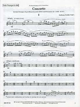Illustration de Concerto N°1 pour trompette solo, ensemble de 14 cuivres et percussion - Parties séparées cuivres