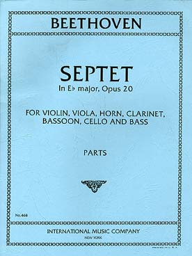 Illustration de Septuor op. 20 en mi b M pour violon, alto, violoncelle, contrebasse, cor, clarinette et basson - Parties