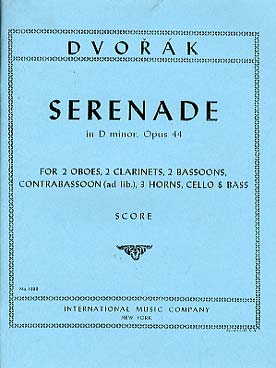 Illustration de Sérénade pour vents op. 44 en ré m pour 2 hautbois, 2 clarinettes, 3 cors, 3 bassons, violoncelle et contrebasse