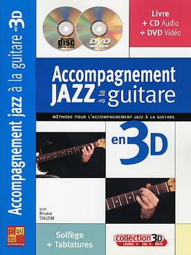 Illustration de Accompagnement jazz à la guitare en 3D avec CD et DVD (solfège et tablature)