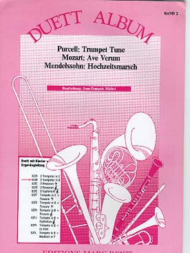Illustration de DUET ALBUM Vol. 2 : PURCELL Trumpet tune, MOZART Ave verum, MENDELSSOHN Marche nuptiale (tr. J. F. Michel pour 2 trompettes en si b et piano ou orgue) 