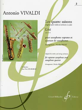 Illustration de Les Quatre saisons op. 8 N° 2 : L'été pour violon et cordes, tr. Prost pour saxophone soprano et quatuor de saxophones SATB (conducteur + parties)