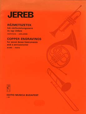 Illustration de Copper engravings pour 7 cuivres et percussion (3 trompettes, 2 trombones, cor, tuba), conducteur et parties