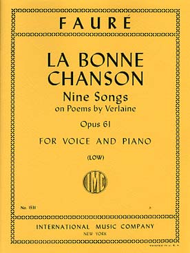 Illustration de La Bonne chanson, recueil de 9 mélodies (poèmes de Verlaine), voix basse