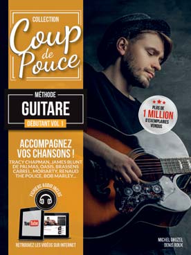 Illustration de COUP DE POUCE : Méthode pour débutant - Guitare acoustique Vol. 1 de Roux/ Ghuzel : classique, blues, country, accompagnement... avec support audio (édition 2017)
