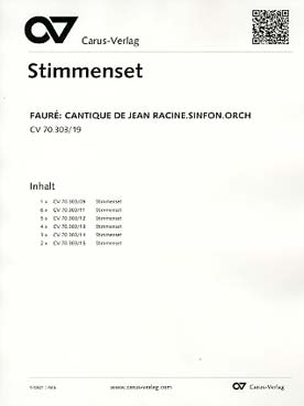 Illustration de Le Cantique de Racine op. 11 pour 4 voix SATB et orchestre symphonique - Matériel d'orchestre (6V1, 5V2, 4 alto 3 cello, 2 ctrb, 2x2 fl., 2x2 oboe, 2x2 clar., 2x2 bassons, 2x2 cors, harpe)