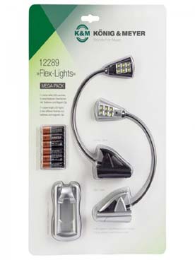 Illustration de LAMPE PUPITRE K&M Flex-Lights par 2 : cols de cygne très flexibles avec 6 LEDS réglables sur 2 niveaux de luminosité, 1 support magnétique, piles AAA (3 par lampe)