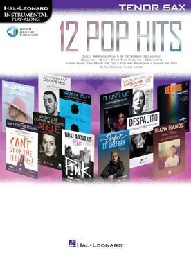Illustration de 12 POP HITS avec accès audio en ligne du morceau ainsi que l'accompagnement