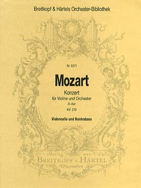 Illustration de Concerto pour violon N° 5 en la M K 219 - Violoncelle/contrebasse