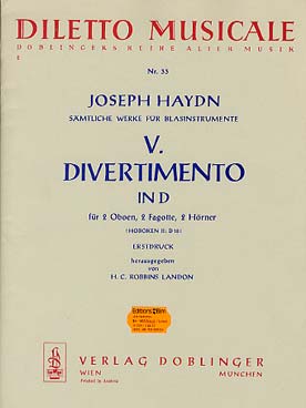 Illustration de Divertimento en ré M Hob. II:18 pour 2 hautbois, 2 cors et 2 bassons
