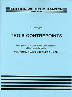 Illustration de Trois Contrepoints N° 3 Canon sur une basse obstinée à 4 voix, pour flûte à bec, cor anglais, violon et violoncelle