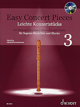 Illustration de EASY CONCERT PIECES avec CD play-along (flûte à bec soprano) - Vol. 3 : Frescobaldi, Telemann, Bizet, Seiber, Mozart  ...