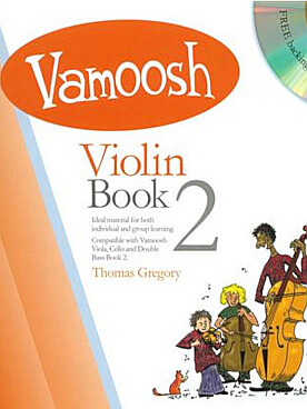 Illustration de Vamoosh violin, compatible avec version alto et violoncelle pour jouer en solo, en duo, ou en trio - Book 2