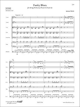 Illustration de Funky blues pour violons, altos, cellos, contrebasses, piano et batterie