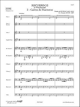 Illustration de Cantos de Marineros pour 2 flûtes + piccolo, hautbois, cor anglais, 2 clarinettes, 2 cors, 2 bassons, tuba