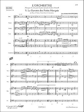 Illustration de L'orchestre : musique de scène pour la pièce éponyme de Jean Anouilh - 5 : La Gavotte des petits marquis (flûte, piano et quatuor à cordes)