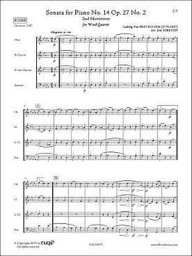 Illustration de Sonate pour Piano No. 1 Opus 2 No. 1 pour hautbois, 2 clarinettes et basson, 2e mouvement