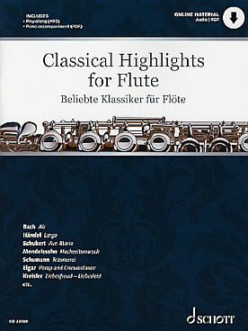 Illustration de CLASSICAL HIGHLIGHTS for flute avec téléchargement audio des morceaux et  accompagnement piano à imprimer en pdf