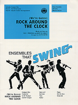 Illustration de Rock Around the Clock pour 2 trompettes cor, trombone, baryton, tuba, percussion guitare, basse électrique et piano (conducteur et parties)