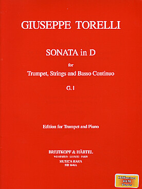 Illustration de Sonate G1 en ré M pour trompette, cordes et basse continue, réd. piano   