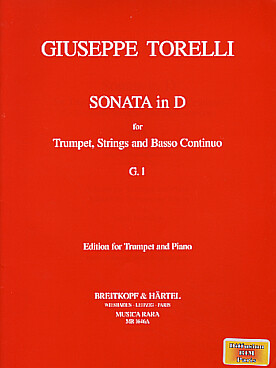 Illustration de Sonate G1 en ré M pour trompette, cordes et basse continue, réd. piano