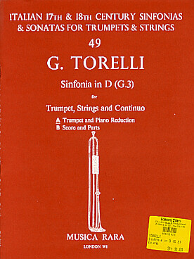 Illustration de Sinfonia G3 en ré M pour trompette,  cordes et basse continue, réd. piano