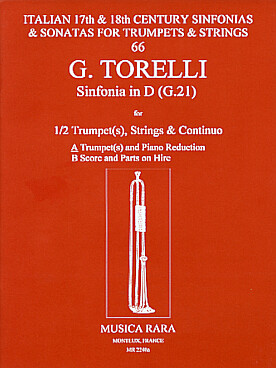 Illustration de Sinfonia G21 en ré M pour 1 ou 2 trompette(s), cordes et basse continue, réd. piano  