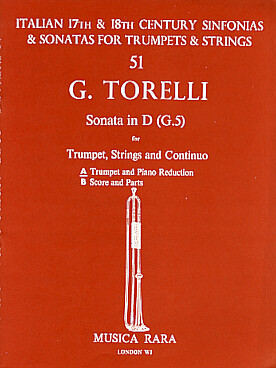 Illustration de Sonata G5 en ré M pour trompette, cordes et basse continue, réd. piano