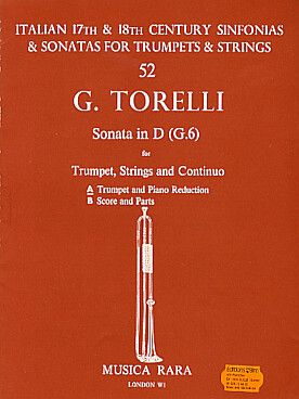 Illustration de Sonata G6 en ré M pour trompette, cordes et basse continue, réd. piano