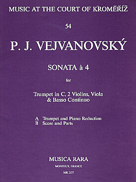 Illustration de Sonata à 4 pour trompette, 2 violons,  alto et basse continue, réd. piano   