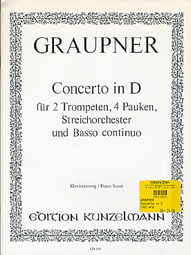 Illustration de Concerto en ré M pour 2 trompettes, 4 timbales, cordes et basse continue, réd. piano  