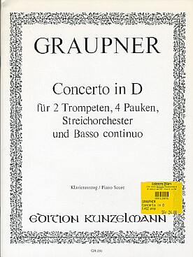 Illustration de Concerto en ré M pour 2 trompettes, 4 timbales, cordes et basse continue, réd. piano