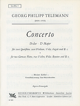 Illustration de Concerto en Ré pour deux flûtes à bec, deux violons, alto, basson et basse continue - Parties